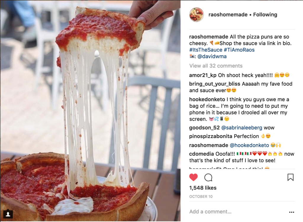 Rao's Homemade LMS Client. Social Media Management. Pizza. Instagram. Influencer Marketing